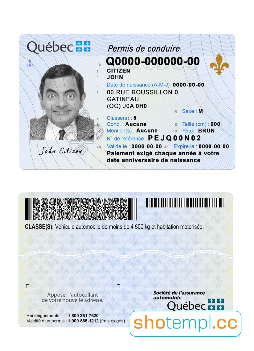 Canada Quebec Driver License PSD Template
